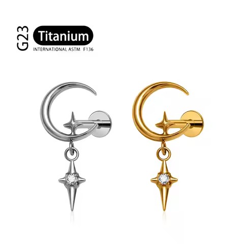 ASTM F136 Titanium Crescent Moon Cartilage Earring Dainty Helix Tragus Labret Screwback Stud Piercin