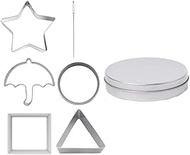 Cabilock Dalgona Candy Kit, 6pcs Stainless Steel Cookie Cutter Korean Sugar Candy Making Tools Triangle Star Umbrella Round Squid Sugar Game Kit with Needle Tin for Party