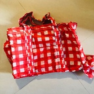 紅白格仔 可摺疊購物袋 旅行袋
