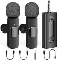 2 Pack Wireless Mini Lavalier Lapel Microphone for iPhone,Android Device(4 in 1) - 80ft Cordless Cli