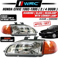 Honda Civic 1992-1995 EG6 EG9 SR4 ( 2 / 4 Door ) Diamond ( Glass ) Headlamp ( Chrome ) With Orange C
