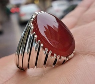 Aqeeq 戒指，天然紅棕色瑪瑙，現代設計男士 Aqeeq 戒指，真 akik