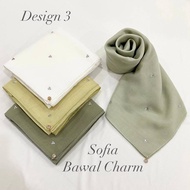 SOFIA Bawal Charm Cotton Bidang 45 Design 3 - Charm Luxe Series Bawal Cotton Voile Manik Charm Cryst