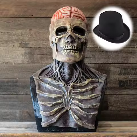 Creepy Brains Skeleton Mask Skull Headgear Cosplay Bloody Zombies Skull Latex Helmet Halloween Carni
