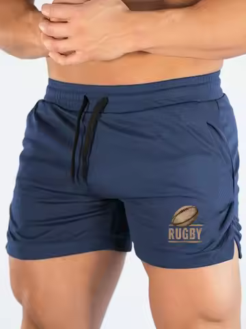 Men's Rugby-Print Athletic Running Shorts, Quick-Drying and Breathable Marathon Shorts, Gym and Beac