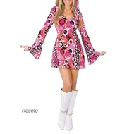 [Kesoto] Womens Hippie Costume Set 60s 70s Hip Hop Dress Cosplay Outfit M