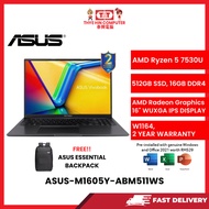 ASUS-M1605Y-AMB511WS-BLK-AMDR5-7530U,16GBR4(8+8OB),512GBSSD,AMDRADEON,16"FHD,W1164,H&S,2YRS