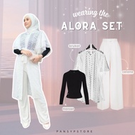 Alora One Set Brocade Cardigan Culottes Pants Manset Eid Party Suit Brocade Lace Outer