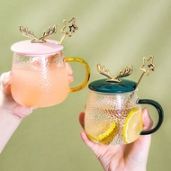 High-value glass mug with lid spoon with high temperature resistant high borosilicate drin高颜值玻璃马克杯带盖
