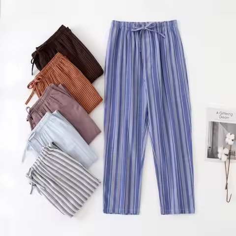 Spring Autumn Men 100% Cotton Pajama Pants Pyjama Trousers Male Sleepwear Bottoms Lounge Wear Stripe