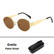 Kacamata Hitam Oval Logam Bingkai Kecil Fashion Wanita Pria