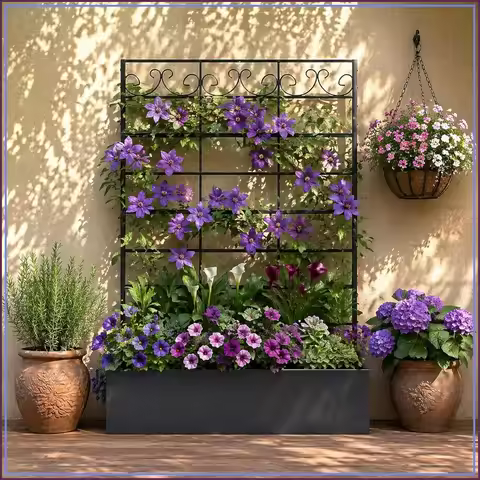Metal Raised Planter Box with Trellis, 70.9"x47.2"x12" Garden Bed for Climbing Plants
