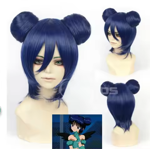New Tokyo Mew Mew manga Minto Aizawa Cosplay Wig Hairwear Blue Short Wig Heat Resistant +Cap +Track
