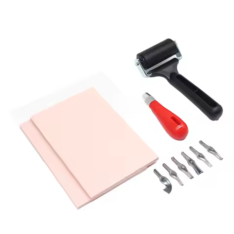 Scroll Wheel With 6 Blades Linoleum Cutter Rubber Stamp Rubber Tiles Art Tools Black Making Kit Prin