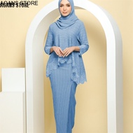 AGANS STORE [PRE ORDER] S-2XL Plain Mini Kebaya Lace Baju Kurung Raya 2023 Pario Dress Muslimah Murah Lining Pleated Lace Kurung Baju Raya Viral 2023