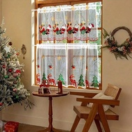 1pc/2pcs/3pcs Christmas Sheer Curtain Set, Santa Claus, Reindeer, Christmas Tree Pattern Polyester E