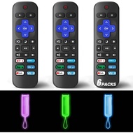 (Pack of 3) Replacement Remote Only for Roku TV with Soft Protective Cover (Glow in The Dark), Unive