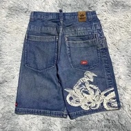 JNCO กางเกงครอปทรงหลวมเอวสูงแนวสตรีทสไตล์ฮาราจูกุแนวสตรีทอเมริกัน Y2K คราวน์ Celana Pendek Denim ใหม