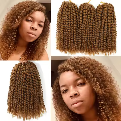 Brown Color Marlybob Afro kinky Curly Braiding Hair Extensions Jerry Curl Crochet Hair Braids Ombre 