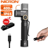NICRON L74mini มินิจิ๋ว400ลูเมนไฟฉาย EDC ยุทธวิธีชาร์จได้90องศา IP65กันน้ำไฟฉายพกพาแอลอีดีไฟหมวกแฮนด