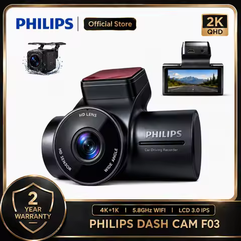 PHILIPS Dash Cam F03 2K QHD+1K Front and Rear Dual Camera 3.16 Inch IPS Screen 2.4GHz & 5GHz WiFi 24