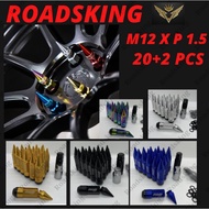 [ M12 X P 1.5 / 20PCS +2 ] RAYS SPIKE WHEEL RIM NUT LOCK TYRE TIRE RACING STEEL BESI TAYAR