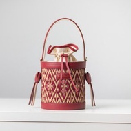 Chaksarn Mini Bucket Bag: Red Natural Straw with Leather