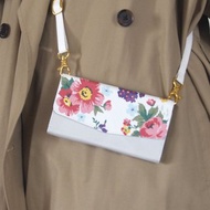 三折花卉側背手帳型手機殼 附可拆式長背帶 內置卡槽鏡子