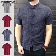 High-quality☇INCERUN Lelaki Retro Musim Panas Lengan Pendek Longgar Baju Tradisional Cina
