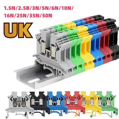 5/10/100pcs UK Terminals Screw Clamp Connector for Wiring,Brass DIN Rail Connector, UK1.5N/2.5B/3N/5