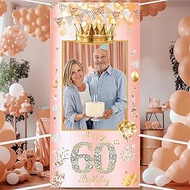 POPOYU 60th Birthday Banner Decoration, Rose Gold Birthday Banner Photo Booth Props, Giant Fabric 60