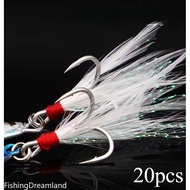 20pcs/box Blood Slot Three Hooks Fish Hook Feather Hook with Barb Lure Fake Bait Fish Hook