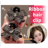 Luxury black diamond hair clip hari fashion accessories ribbon glitter hari clips
