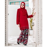 Baju Kurung Batik Lasercut Aima (Crimson Red) - Muslimah Clothing (MCC)