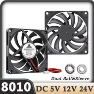 Gdstime 8010 12V Cooling Fan 80mm USB DC 5V 24V Dual Ball CPU Cooler 80x80x10mm Computer PC Case Fan