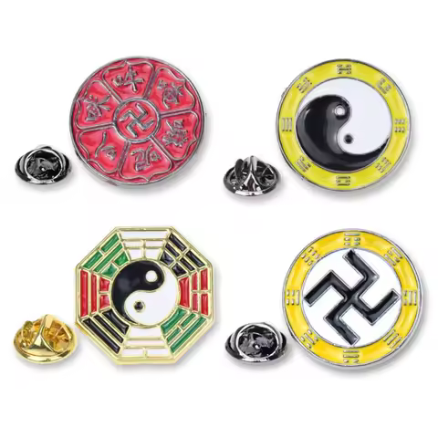 Swastika Yin Yang Tai Chi Bagua Brooch Religious Buddhist Zinc Alloy Yoga Amulet Clothing Backpack H