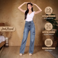 กางเกงยีนส์คาร์โก้ผู้หญิง Handwerk JF-141 Straight Fit Blue High Waisted Jack Russel