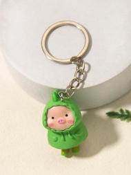 1入可愛的小豬和綠色恐龍雨衣鑰匙扣