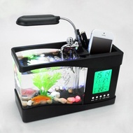 Usb mini goldfish bowl desk lamp bedroom small ecological aquarium office decoration perpetual calendar fish bowl clock