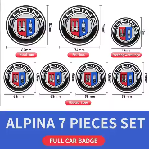 7pcs Car Logo accessories Front Hood Emblem 82mm+Rear Badge 74mm+Wheel Hub Cap 68mm+Steering Wheel S