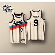 FREE CUSTOMIZE OF NAME AND NUMBER SPURS CREAM VERSION HISGRACE JERSEY FULL SUBLIMATION BASKETBALL JE