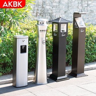 QM-8💖Shopping Mall Cigarette Butt Column Stainless Steel Ashtray Trash Can Large Commercial Outdoor Hotel Lobby Smoking