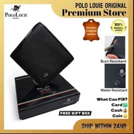 [Gift Box]Original Polo Louie Top Genuine Leather Premium Logo Trifold Short Men's Wallets Card Coin