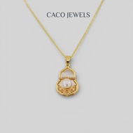 CACO 3A Premium Freshwater Pearl Prosperity Necklace 18K Gold Plated on 925 Silver Mother of Pearl "