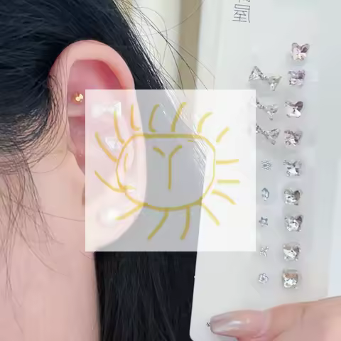 Fashion Bowknot Colorful Rhinestone Pearls Ear Point Stickers Ear Pressure Stick Acupuncture Auricul