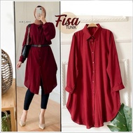 Tunik Fisa Long Tunik Wanita Full Kancing Busui Polos Murah Terbaru