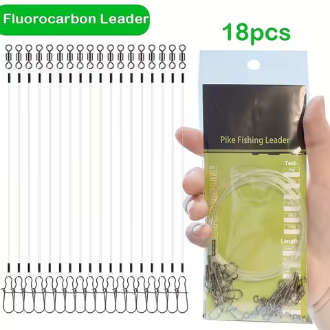 18pcs Fluorocarbon Leader Line Pike Leader with Rolling Swivels and Quick Lock Snaps,7kg/9kg/12kg/18