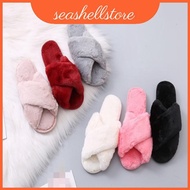 Comfortable Cross Women's Furry Sliders Soft Fur Open Sandals Toe