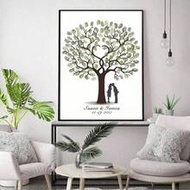 Personalized Wedding Guest Signature Book Fingerprint Tree Canvas Wall Art Poster, Alternative Guest