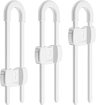 (3 pack white) 4 button Cabinet Locks, U-Shaped Proofing Drawers Safety Child Locks Adjustable, for 